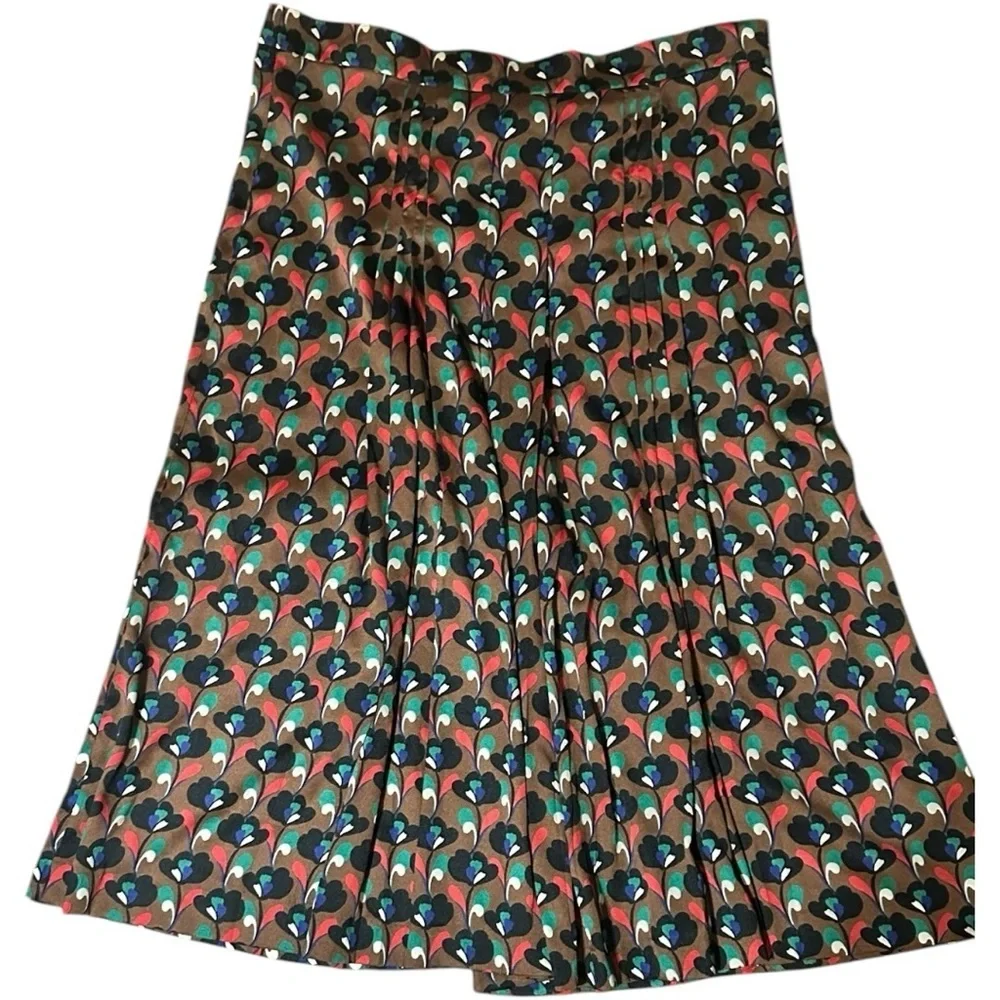 Zara Geometric Pleated Midi Skirt Brown Pattern Plus Size XXL - Picture 7 of 11